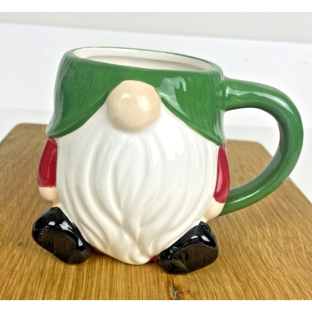 Sleigh Bell Bistro Sculpted Gnome Holiday Christmas Mug 3D Whimsical Quirky